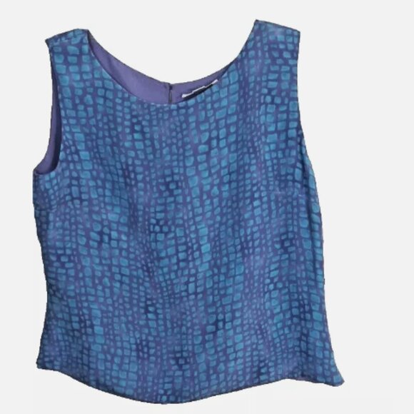 Women's Top NEW 100% SILK Blue Size Large Lined Sleeveless SHOMI by MILLER SHOR - Picture 1 of 10